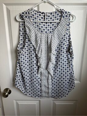 Elle White & Navy Sleeveless Ruffle Front Camisole